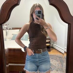 Zara Brown High Neck Fitted Tank Top